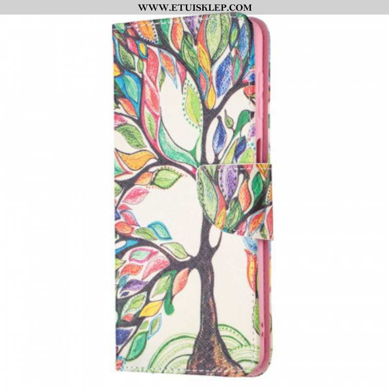 Skórzany Futerał do Samsung Galaxy M52 5G Tęczowe Drzewo
